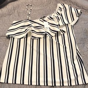 One shoulder striped top